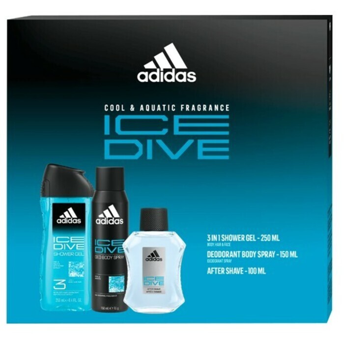 Adidas Ice Dive Gift Set Aftershave 100ml Shower Gel 250ml And Deodorant 150ml 100ml