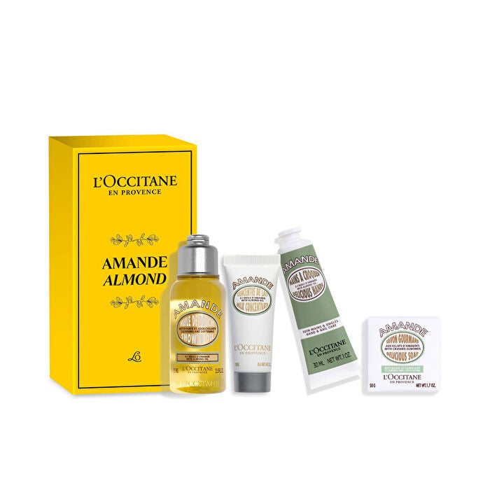 L'occitane The Sweet Almond Giftset Hands & Nail Care 30ml/shower Oil 75ml/milk Concentrate 20ml/delicious Soap 50g 175ml