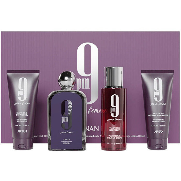 Afnan 9pm Pour Femme Dárková Sada Eau De Parfum 100ml Sprchový Gel 100ml Tělový Závoj 150ml A Tělove Mleko 100ml 100ml