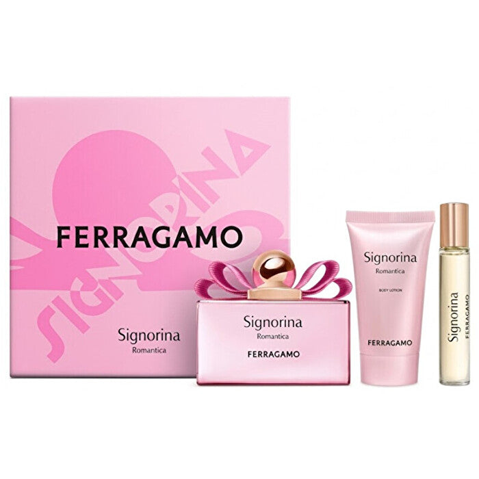 Salvatore Ferragamo Signorina Romantica Dárková Sada Eau De Parfum 100ml Tělove Mleko 50ml A Miniaturka Eau De Parfum 15ml 100ml