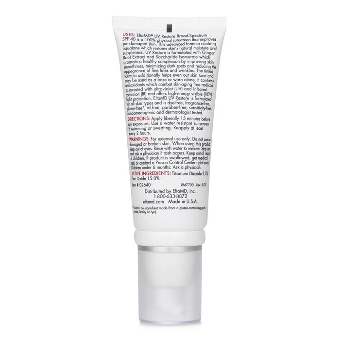 EltaMD UV Restore Physical Facial Sunscreen SPF 40 - Tinted 57g/2oz