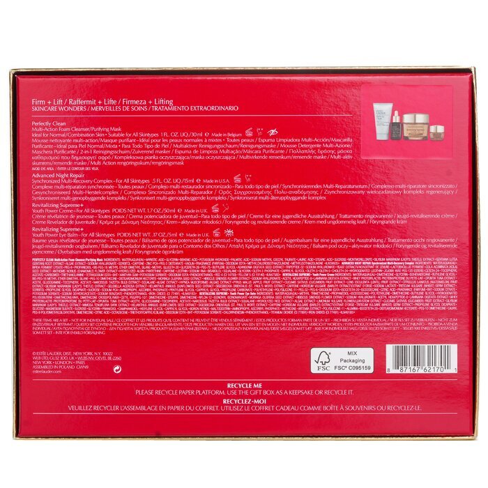 Estee Lauder Firm And Lift Wonders Set: Perfectly Clean Cleanser + Advanced Night Repair + Revitalizing Supreme + Eye Balm 4pcs