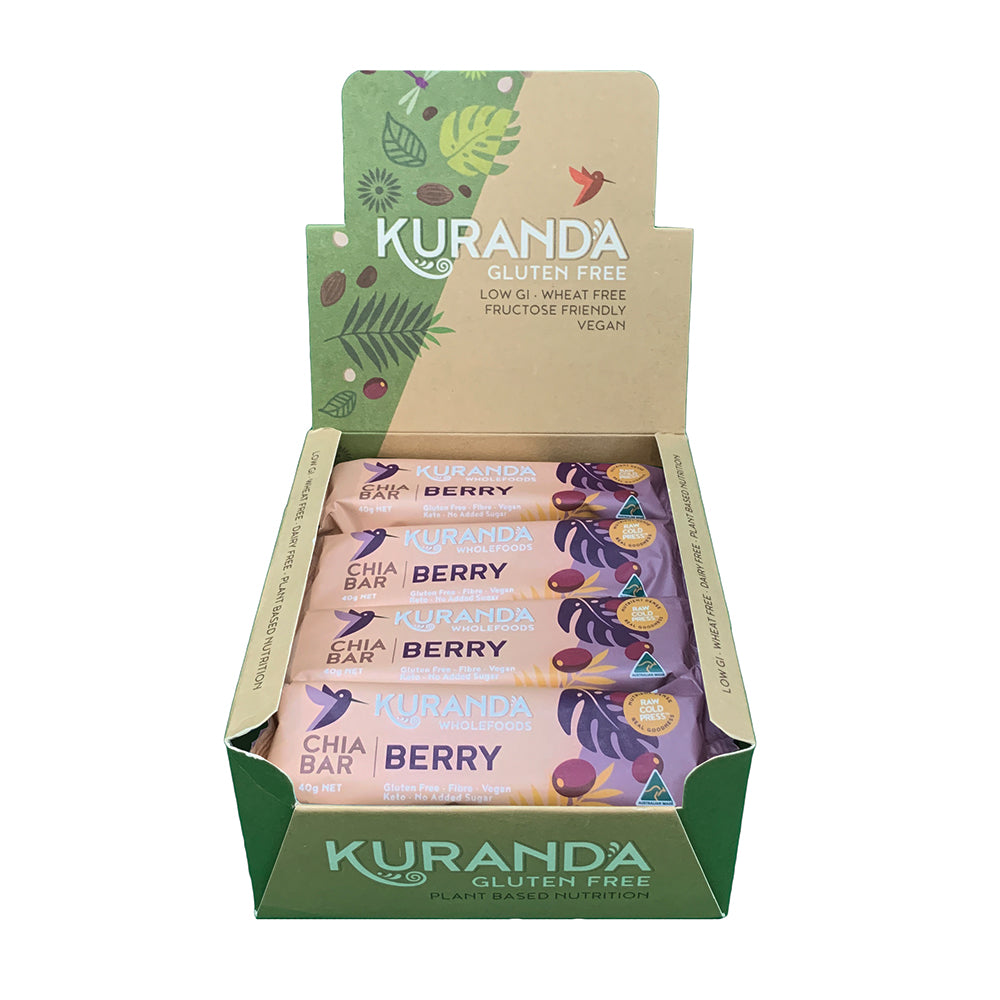 Kuranda Wholefoods Gluten Free Chia Bars Chia & Cranberry 40g x 16 Display