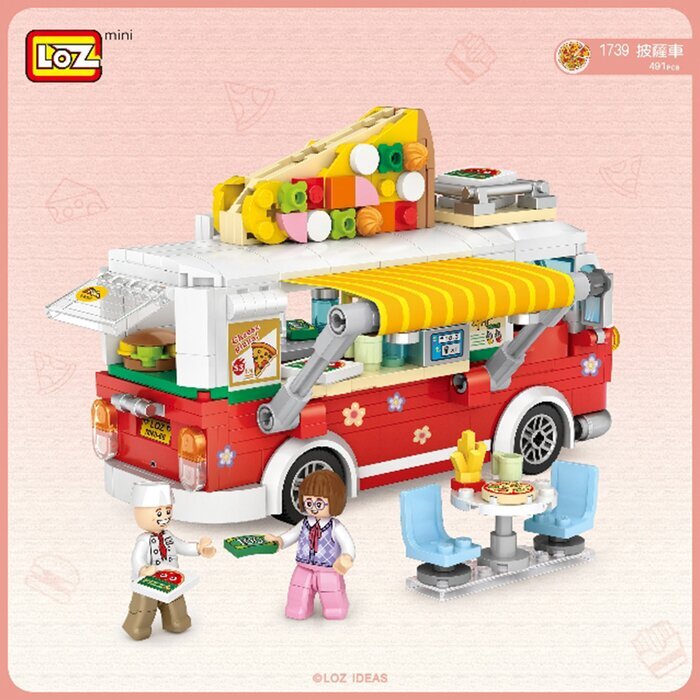 LOZ Mini Blocks - Pizza Car Building Bricks Set 14 x 18 x 8 cm