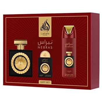 Lattafa Perfumes Nebras Gift Set Eau De Parfum 100ml Deospray 200ml And Eau De Parfum 20ml 100ml