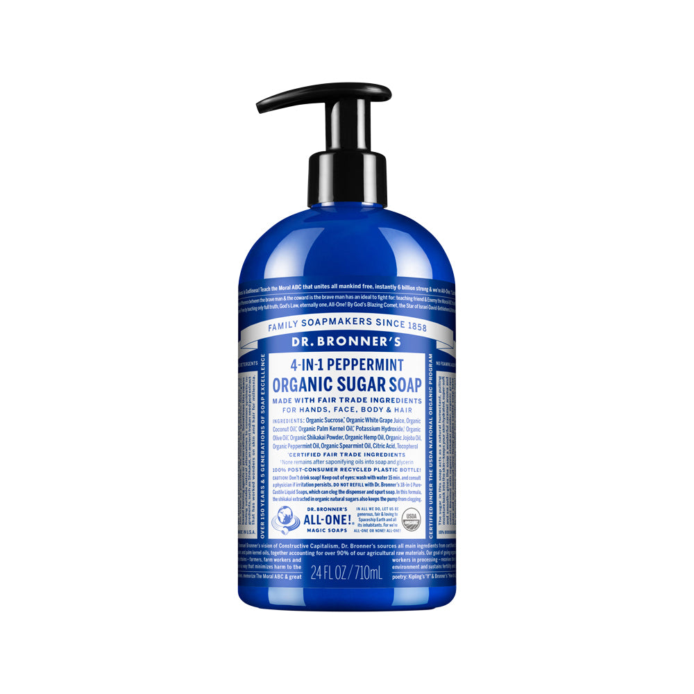 Dr. Bronner's Organic Pump Soap (Sugar 4-in-1) Peppermint 710ml
